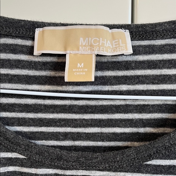 MICHAEL KORS Cotton Striped Grey Long Sleeve Top Silver Zipper Detail, Size M - Picture 2 of 8
